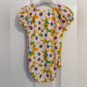 Hanna Andersson one-piece swimsuit in bold poppy print on radiant yellow